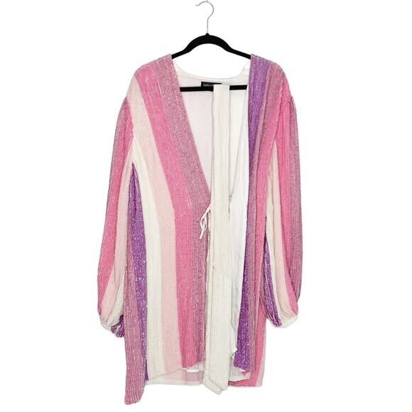 RETROFETE Gabrielle Sequin Wrap Dress in Multi Pink Stripe - Picture 4 of 11